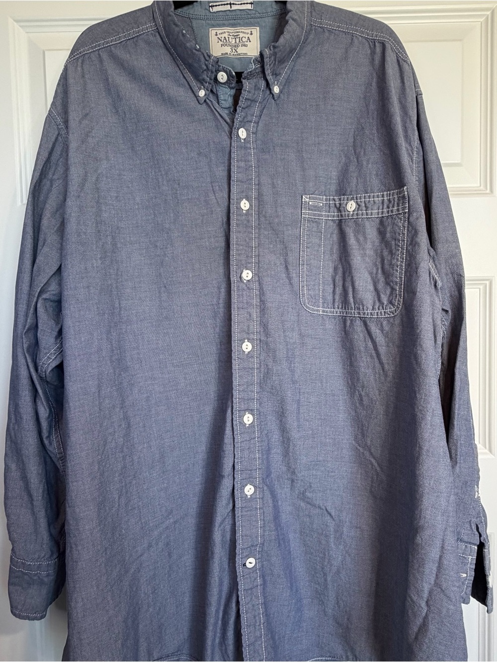 Nautica Sea Voyage Men’s 3X Long Sleeve Shirt Blue 100% Cotton